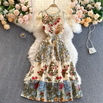 Floral Embroidery Long Dress