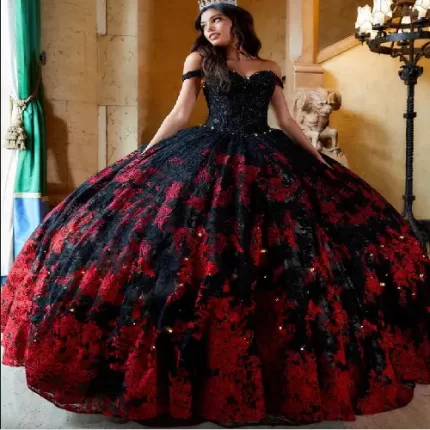 red and black weeding dress