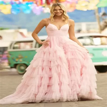 Pink Multilayer Prom Dress