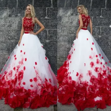 Red and white wedding dress